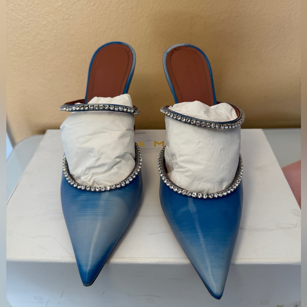 AMINA MUADDI GILDA MIRROR MULES OMBRÉ BLUE WHITE SIZE 42 WOMENS HEELS - Picture 4 of 12